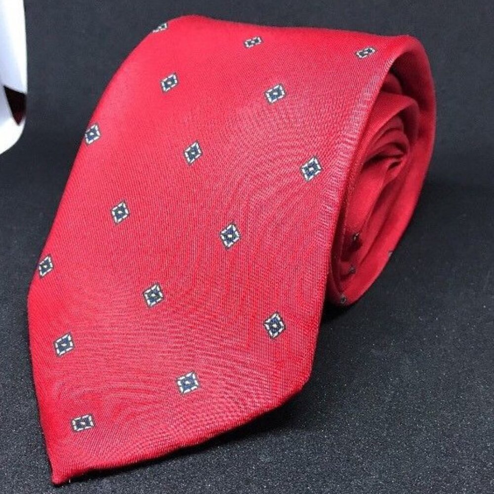Atomic Vintage Etienne Aigner Tie 100% Silk Red MCM Geometric Diamonds Sputnick